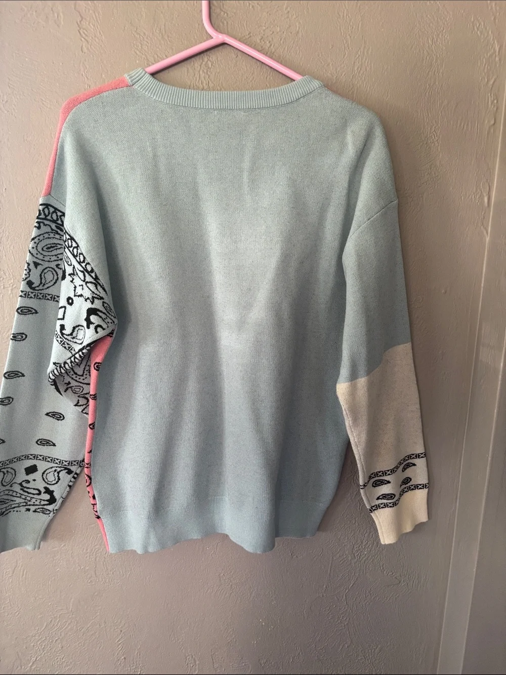 Storia Pink and Light Blue Bandana-Print Crewneck Sweater - Picture 2 of 3